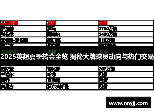 2025英超夏季转会全览 揭秘大牌球员动向与热门交易